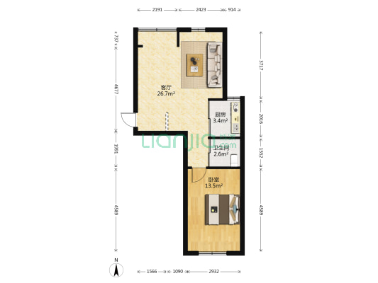 春铁新城一区 1室1厅1卫 68平方