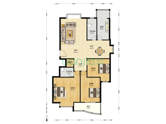百和苑 3室2厅2卫 165平方