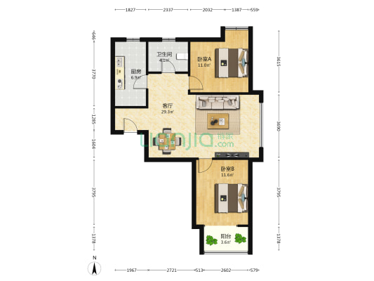 尚金苑 2室1厅1卫 94平方