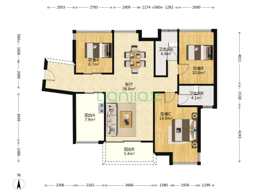 中信水岸城一期 3室1厅2卫 107平方
