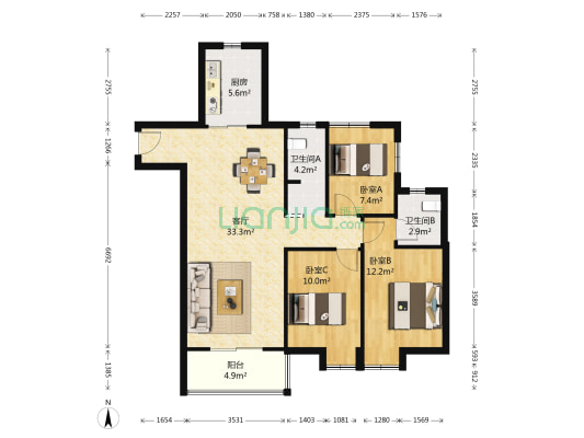 青城阳光 3室1厅2卫 103平方