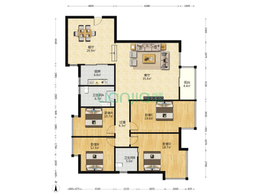 船山广场 4室2厅2卫 183平方