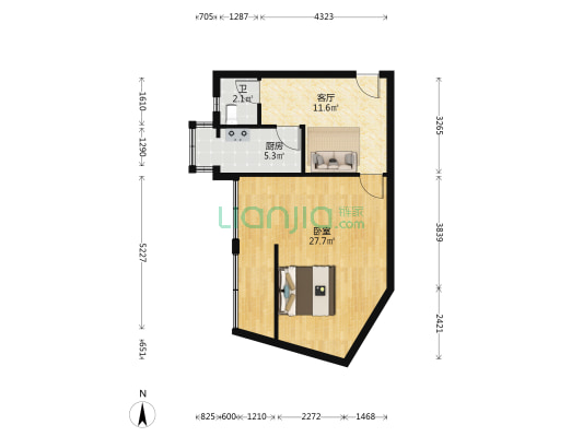 烟厂西街33号院 1室1厅1卫 53平方