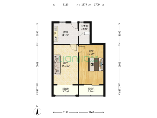 周家嘴路4470号 1室1厅1卫 59平方
