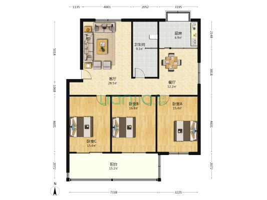 文通小区 3室2厅1卫 136平方