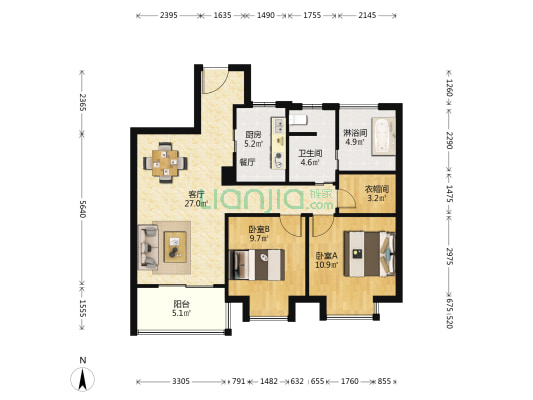 信义嘉庭二期 2室1厅2卫 93平方