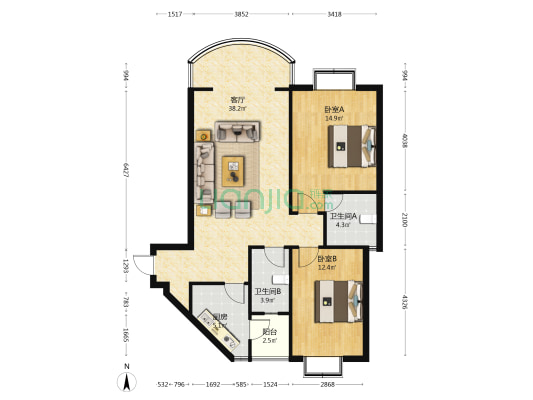 愿景上善之春 2室1厅2卫 92平方