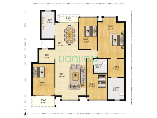 紫金湾A区 4室2厅2卫 184平方