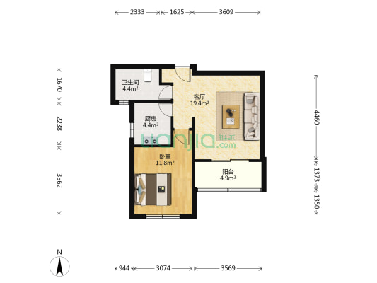 虞泽苑 1室1厅1卫 59平方