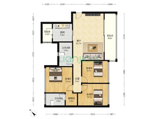 锦绣香江拾光盛境 3室1厅2卫 113平方