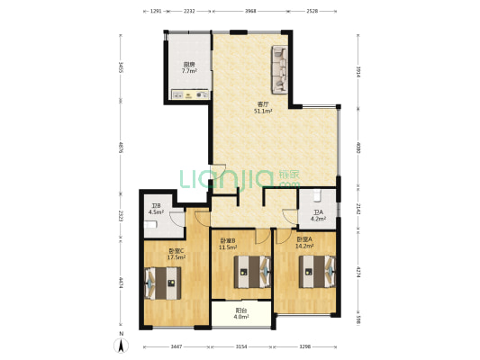 福达嘉园 3室1厅2卫 145平方