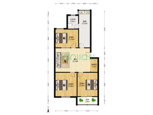 民和小区 3室1厅1卫 95平方
