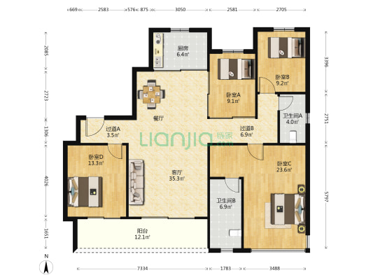 幸福里北苑 4室1厅2卫 179平方
