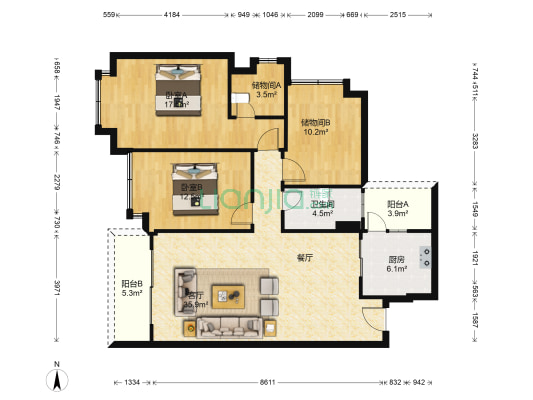 碧桂园十里江湾 2室1厅1卫 119平方