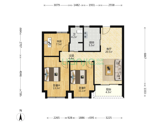 桂语风荷 3室1厅1卫 89平方