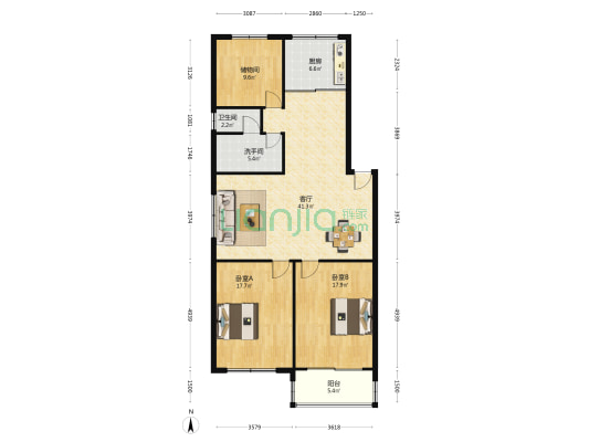 花园新村 2室1厅2卫 129平方