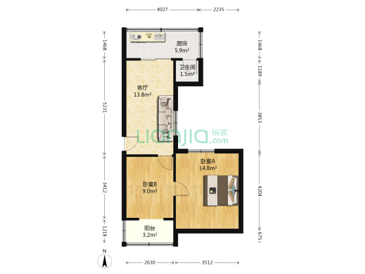 解放路一段25号 2室1厅1卫 46平方