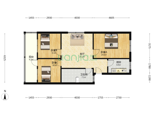 地税局家属院 3室1厅1卫 93平方