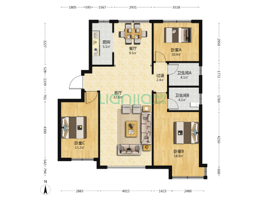 荣科家苑 3室2厅2卫 138平方