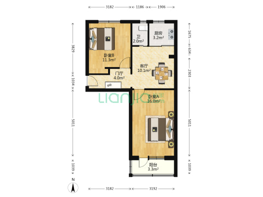 北苑南路26号院 2室1厅1卫 62平方