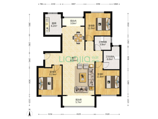 东尚名品 3室1厅2卫 140平方