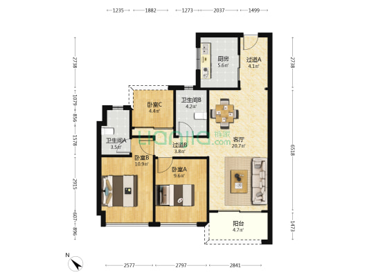 碧桂园铂悦府 3室1厅2卫 90平方
