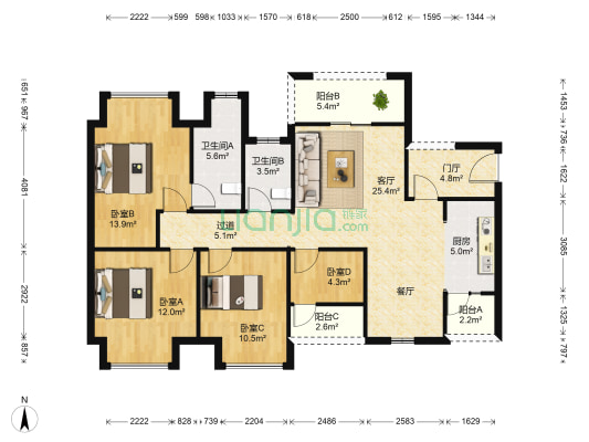 中海外北岛 4室1厅2卫 114平方