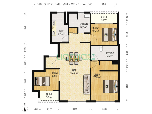 裕沁湖畔庭西区 3室1厅2卫 144平方