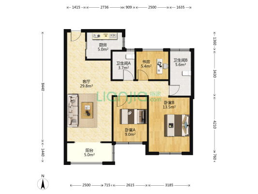浙旅德信西宸 3室1厅2卫 89平方