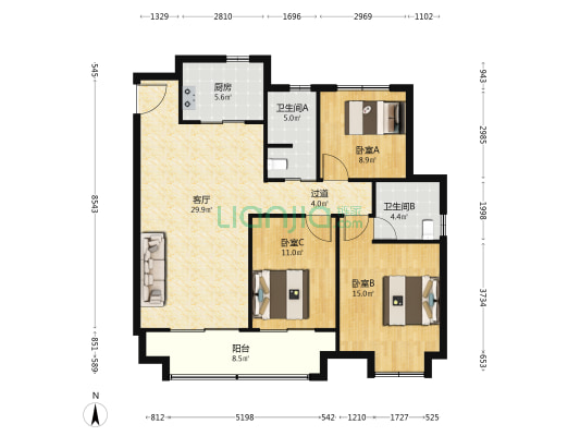 兴地美利悦府 3室1厅2卫 127平方