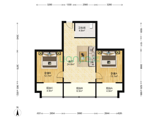 宝枫佳苑 2室1厅1卫 104平方