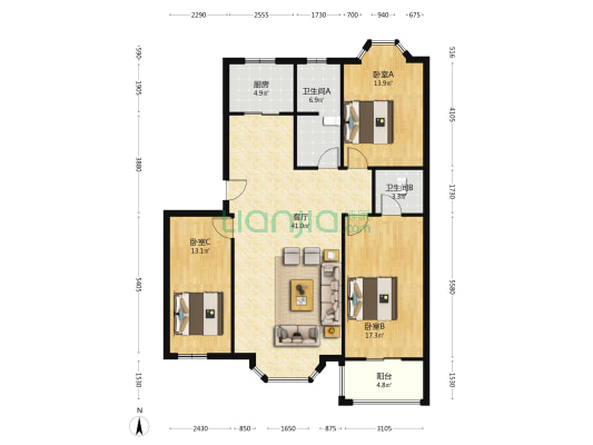 名流枫景洋房中间楼层 地上停车方便 新板楼-户型图