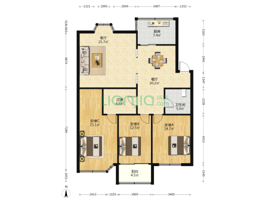 万峰公寓楼小区 3室2厅1卫 138平方