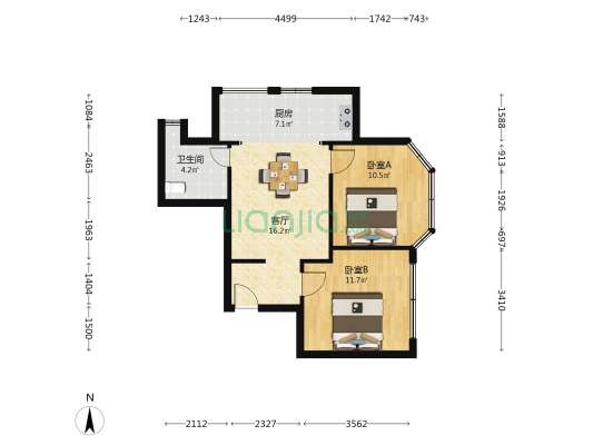 万事利大厦 2室1厅1卫 84平方