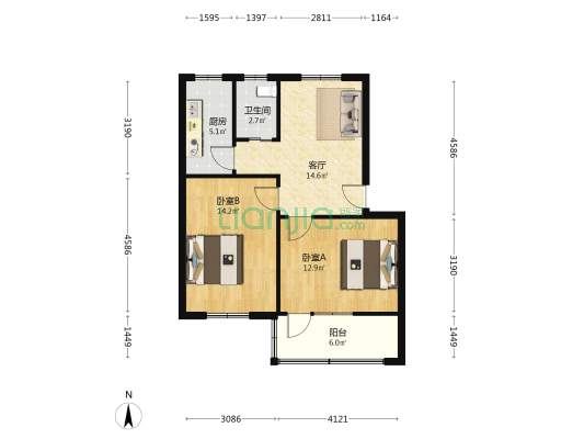祥符新村 2室1厅1卫 67平方