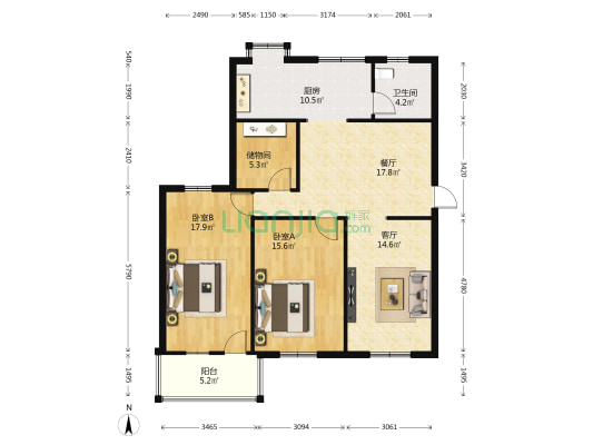 湖北省化工研究设计院 2室2厅1卫 101平方