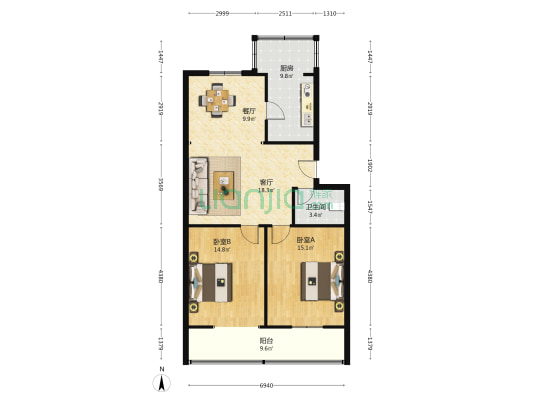 东仓巷11号 2室2厅1卫 99平方