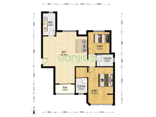 金龙公馆 2室1厅2卫 98平方