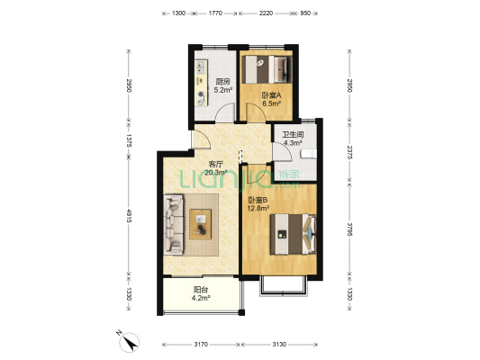 环庆新苑 2室1厅1卫 66平方