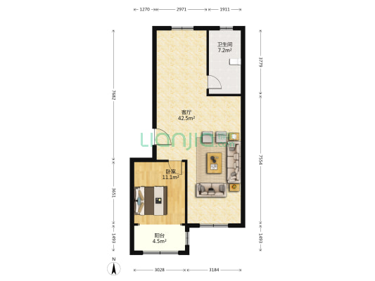 阳光新城 1室1厅1卫 84平方