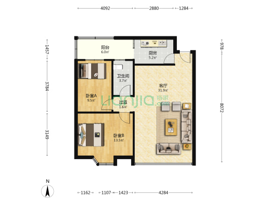 宏润楼 2室1厅1卫 91平方