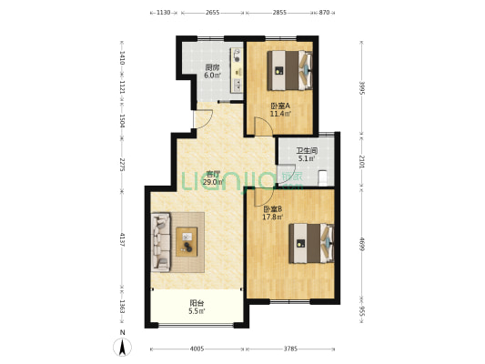 杏林华庭 2室1厅1卫 98平方