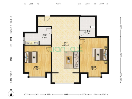 翔建御景华府 2室1厅1卫 130平方