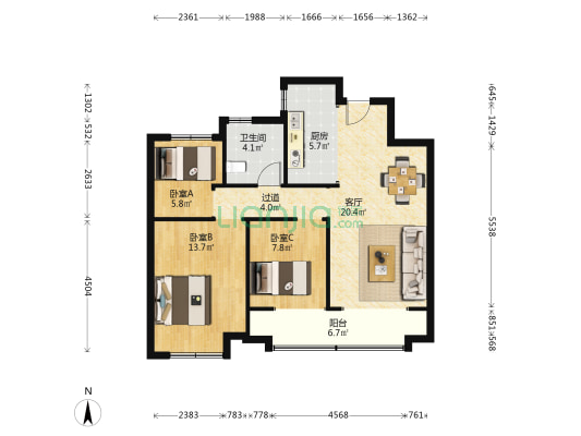 中建蔚蓝之城丹桂里 3室1厅1卫 101平方