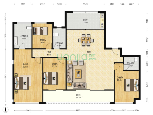 馥香园 4室1厅3卫 196平方