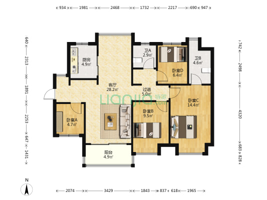 云曦 4室1厅2卫 106平方