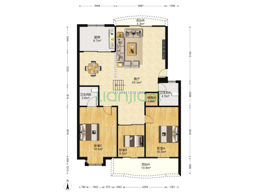 浩海丰太花园 3室1厅2卫 148平方