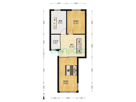 棋盘山路36号 2室1厅1卫 69平方
