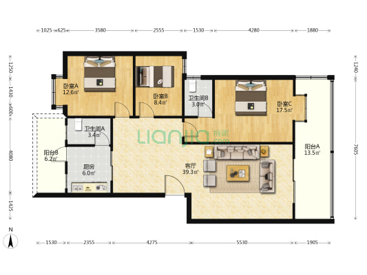 怡德居 3室1厅2卫 117平方