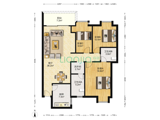 海涛居 3室1厅3卫 109平方